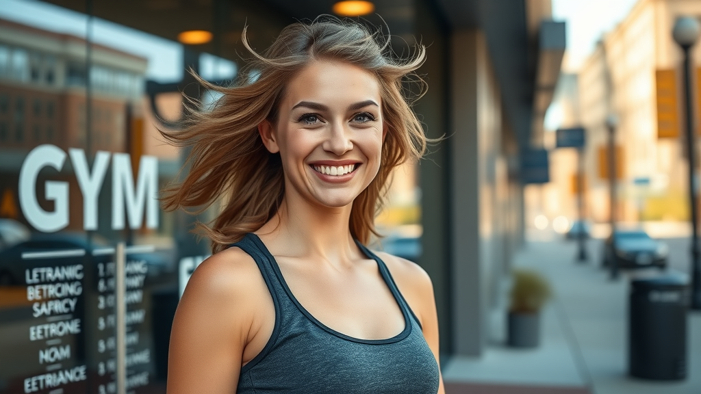 winnipeg beginner workout tips for women - motivated young woman standing confidently at a Winnipeg gym entrance