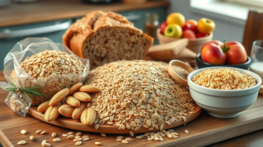 nutritious whole grain spread including oats, whole grain bread, quinoa, and brown rice for diabetes and heart health