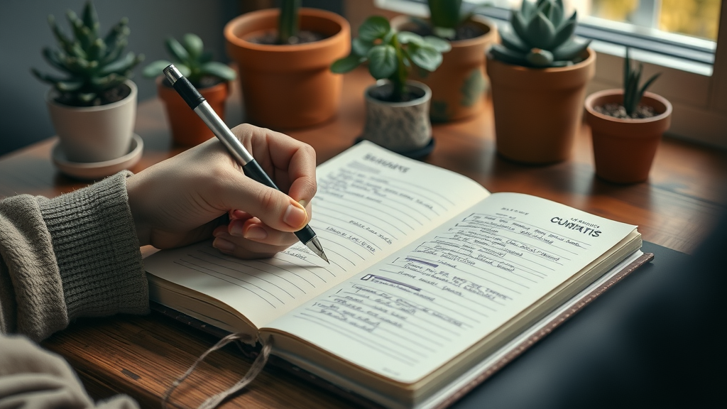 Person journaling hormone health indicators, symptom notes, hormone balance action plan