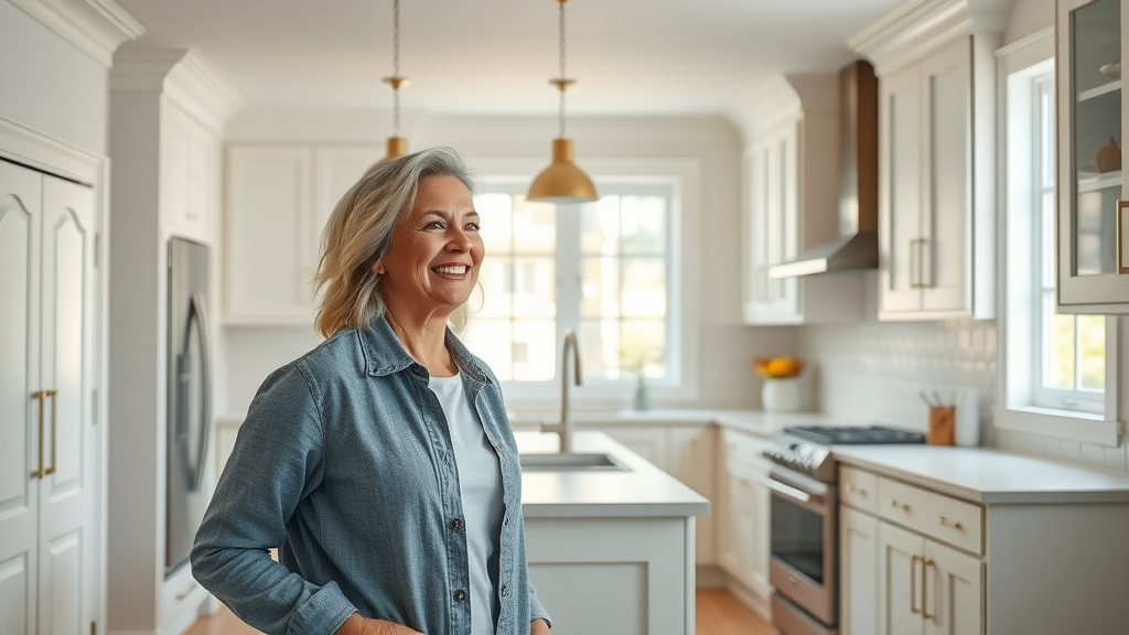 Kitchen refreshed by residential painting services with happy homeowner