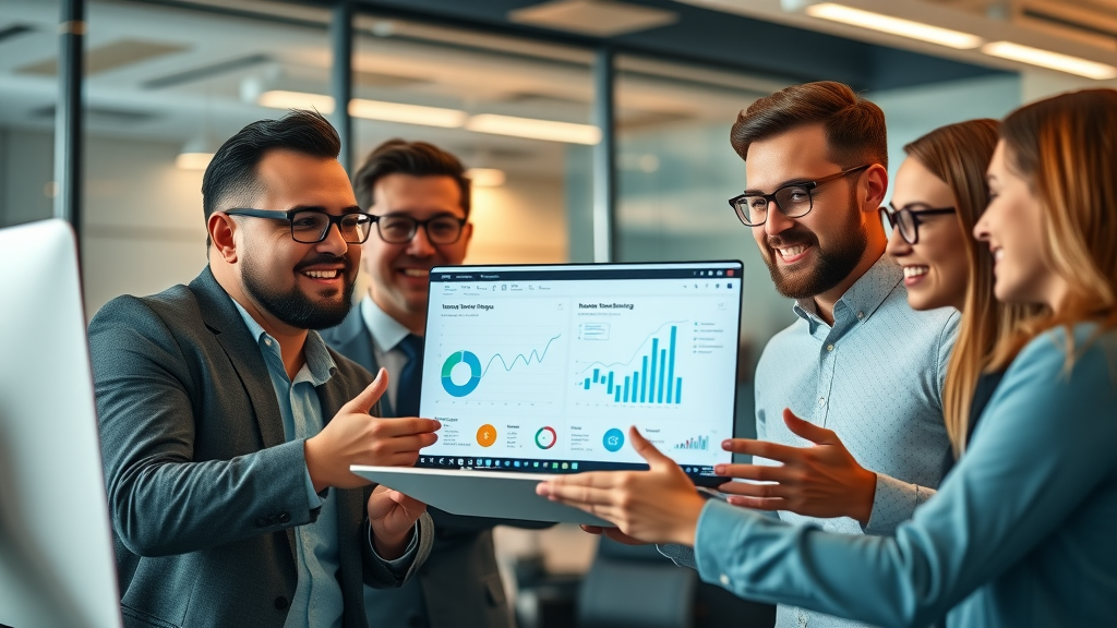 digital marketing and reputation: business team reviewing analytics with confidence