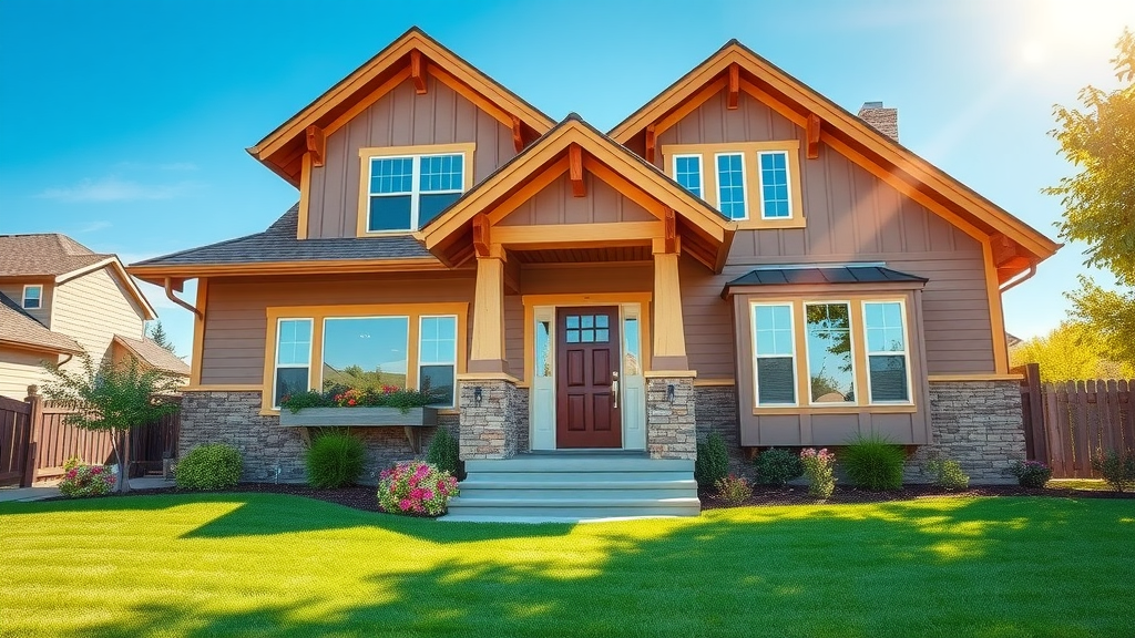 Modern home exterior with new siding and carpentry bathed in morning sun
