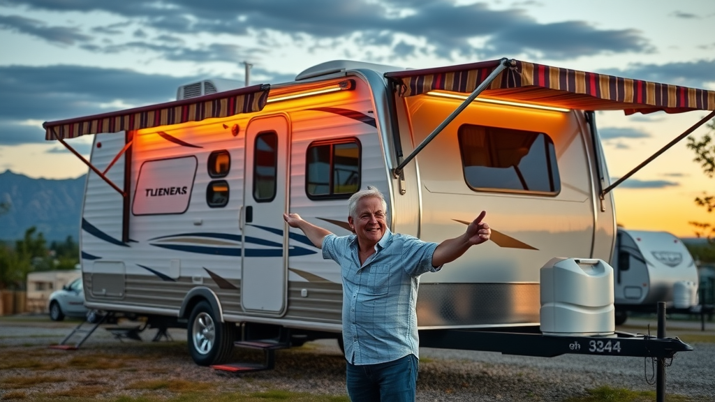 Sleek travel trailer with unique upgrades, demonstrating maximizing RV sale value through features