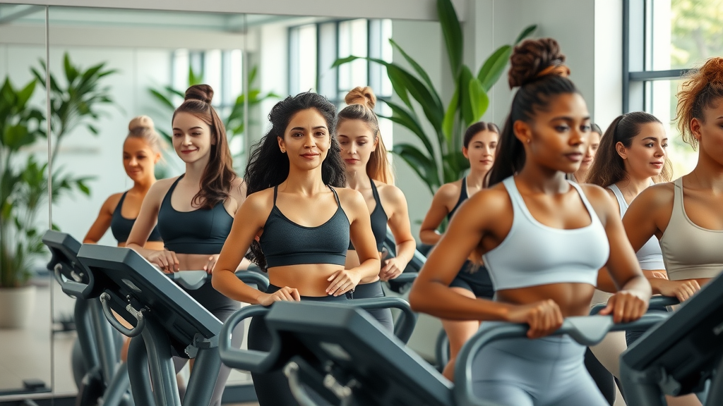 Women working out together in a clean, supportive women only gym.