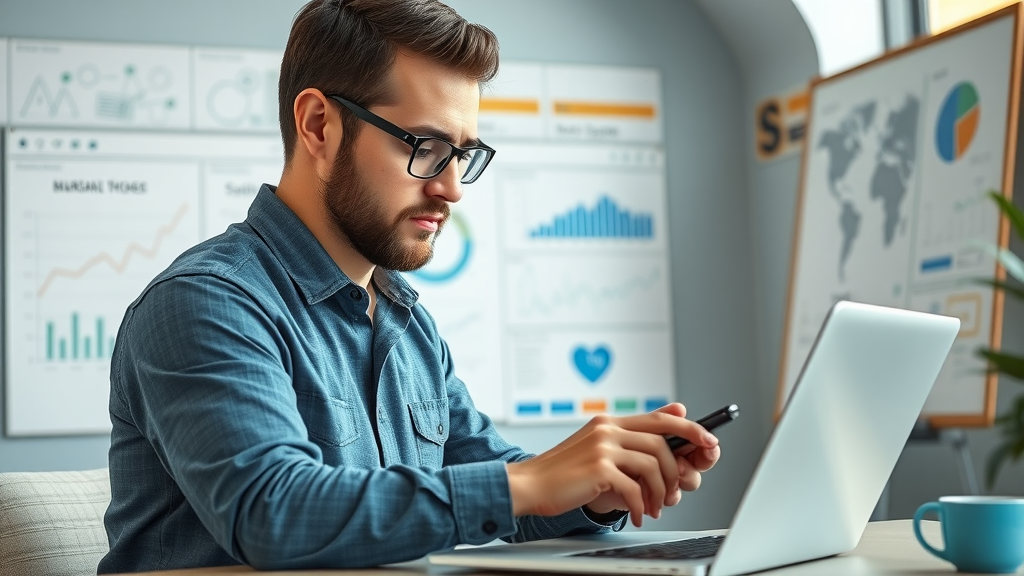 focused marketing specialist analyzing online brand image
