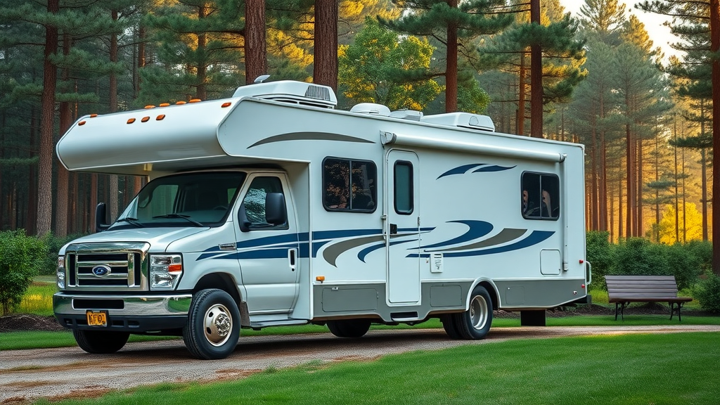 Well-maintained detailed RV in scenic campground exemplifying maximizing RV sale value through maintenance