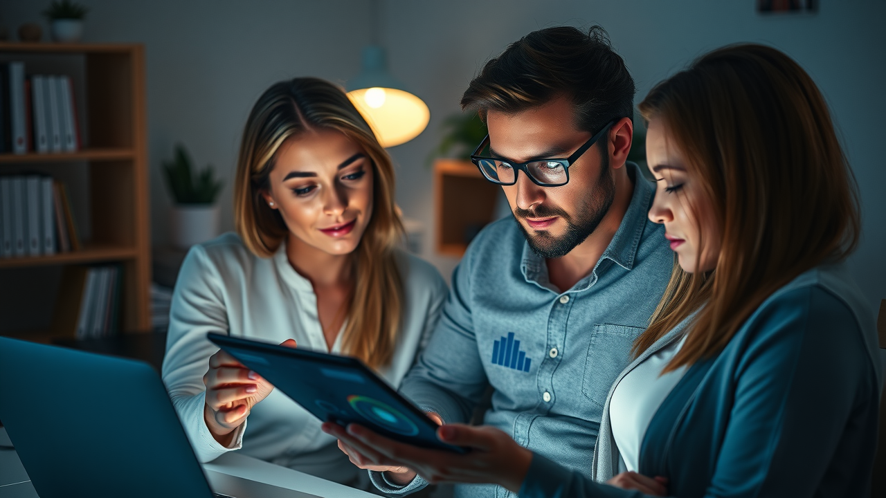 counselor presenting infidelity counseling data on tablet during online couples session