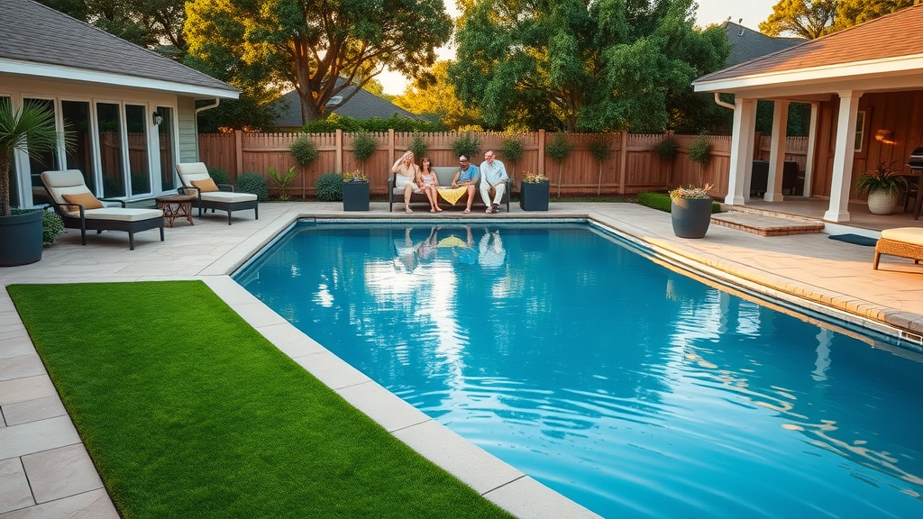 Remodeled backyard with pool, pavers, and turf for stress-free remodeling and building