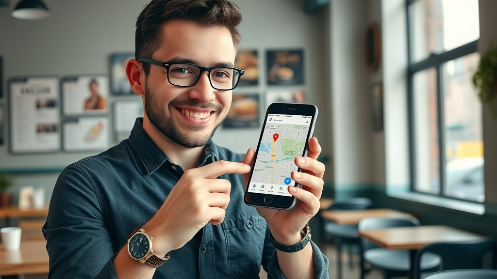 confident local entrepreneur optimizing Google Maps local business profile