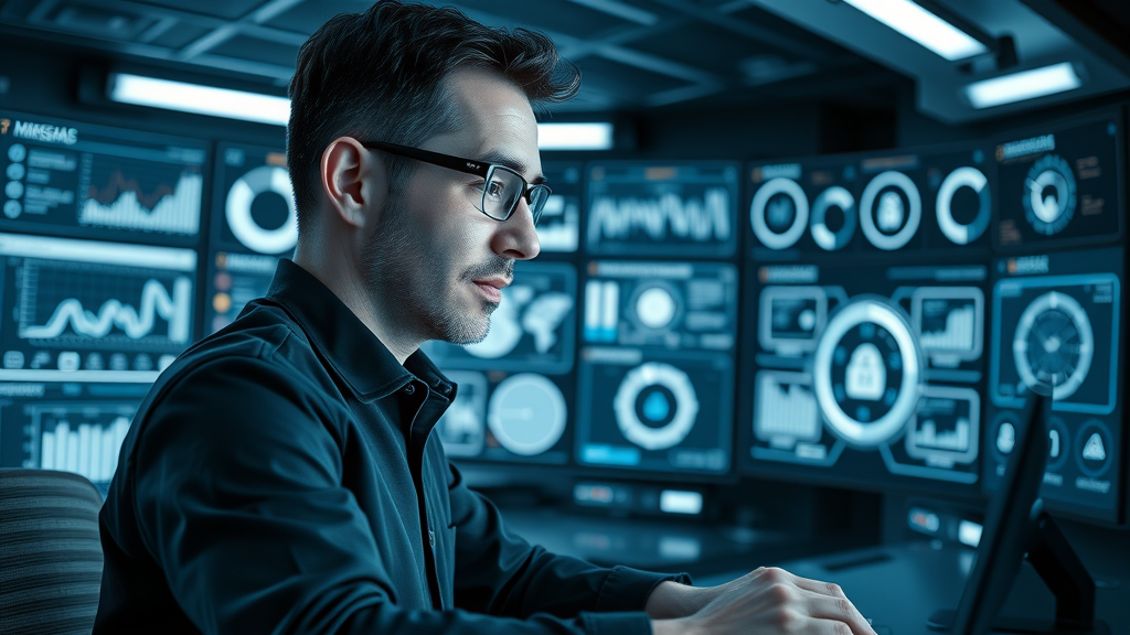 analyst using futuristic AI tools to automate online reputation management metrics