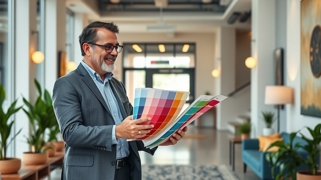 Client and expert collaborating on color choices for commercial painting services
