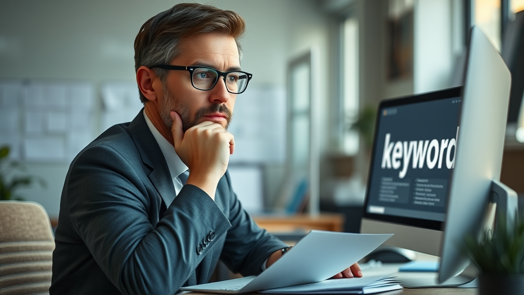 Professional performing keyword research for SEO optimization