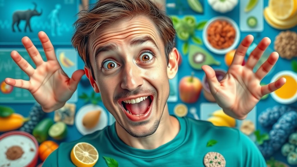 dynamic health-focused collage showing energy, vitality, and the connection between gut health and overall wellness, microbiome