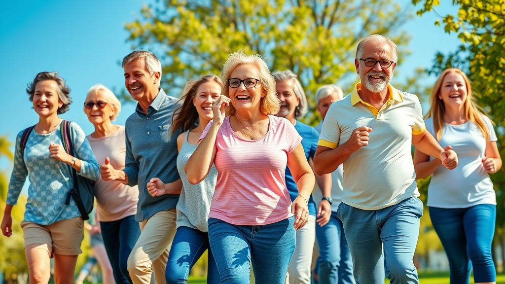 Energetic people of all ages enjoying healthy activities in an outdoor park with Liveden Balance Superfood