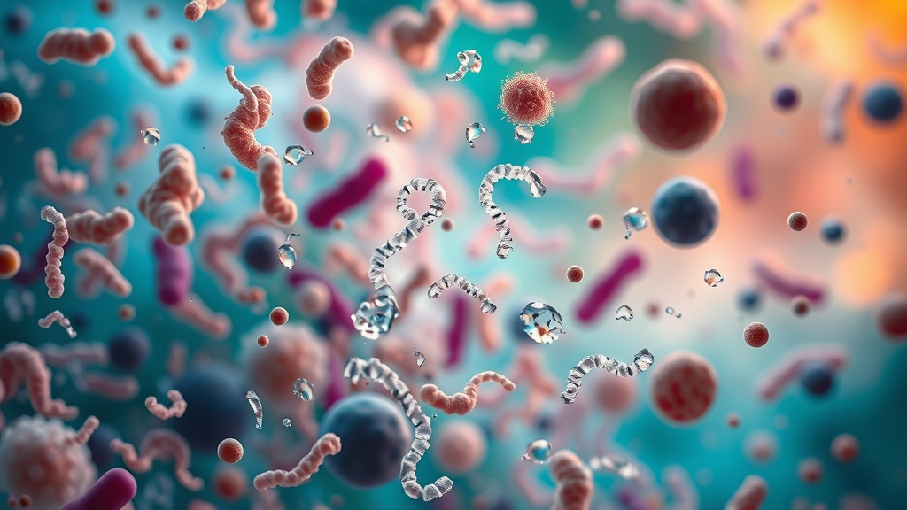 vibrant microscopic view of diverse beneficial bacteria, microbiome in dynamic motion, macro shot in colorful gradients