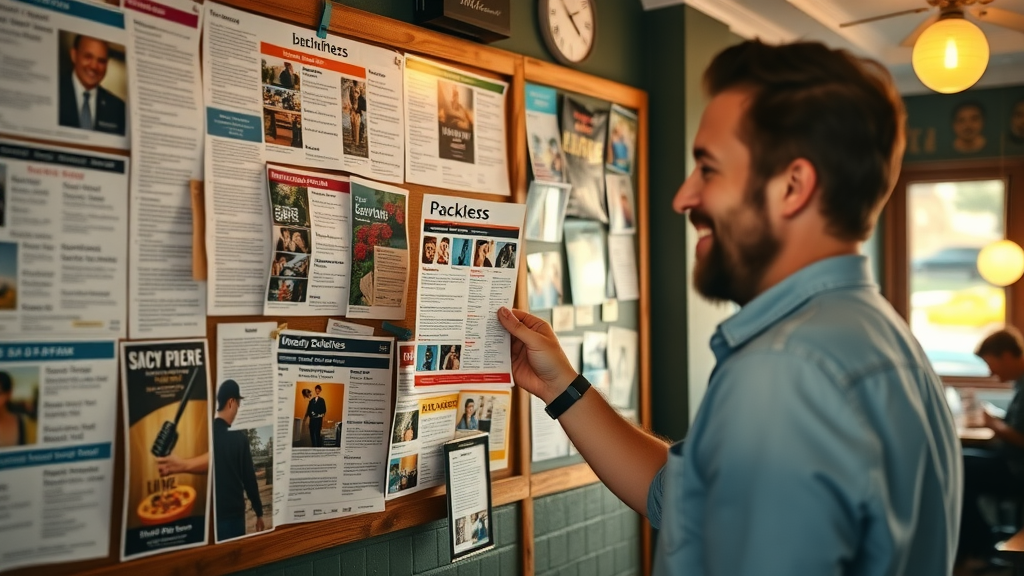 Small business owner uses affordable local advertising via flyers and community boards