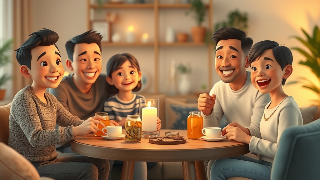 family enjoying adaptogenic herbs drinks in daily evening routine