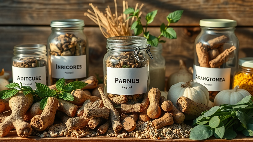 assorted adaptogenic herbs and roots for holistic hormone therapy customer reviews, rustic arrangement