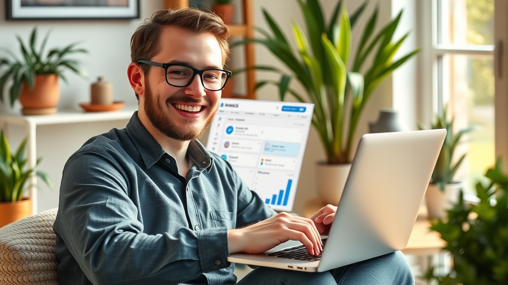 Marketer sends newsletter through budget-friendly email marketing dashboard in home office