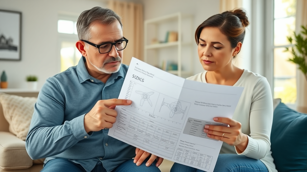 Homeowner and consultant reviewing blueprints and sizing charts for the best house fan in Orange County home