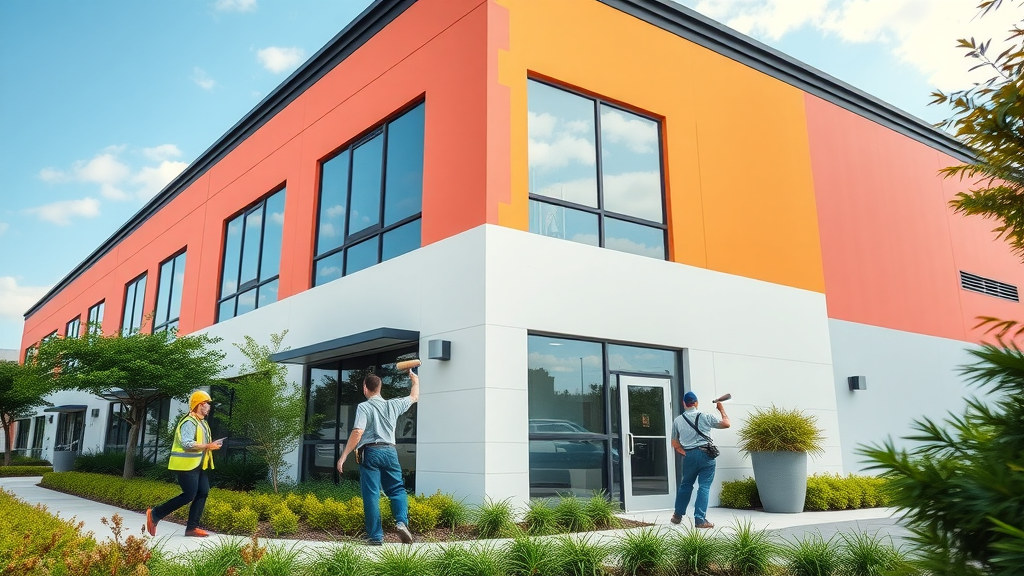 Freshly painted commercial building exterior showcases commercial painting solutions