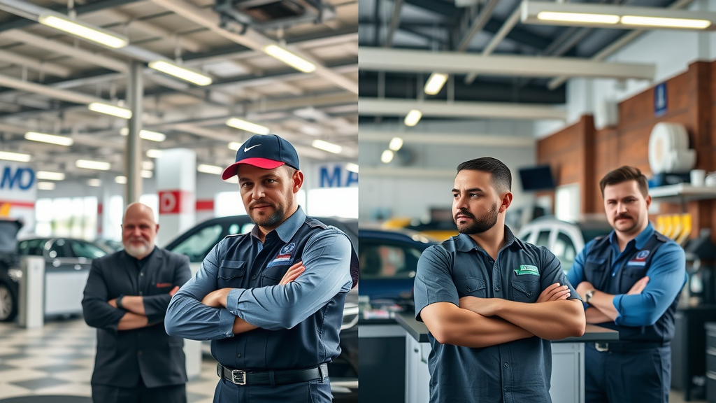 dealership vs independent auto shop irving tx well-dressed staff and friendly technicians side by side