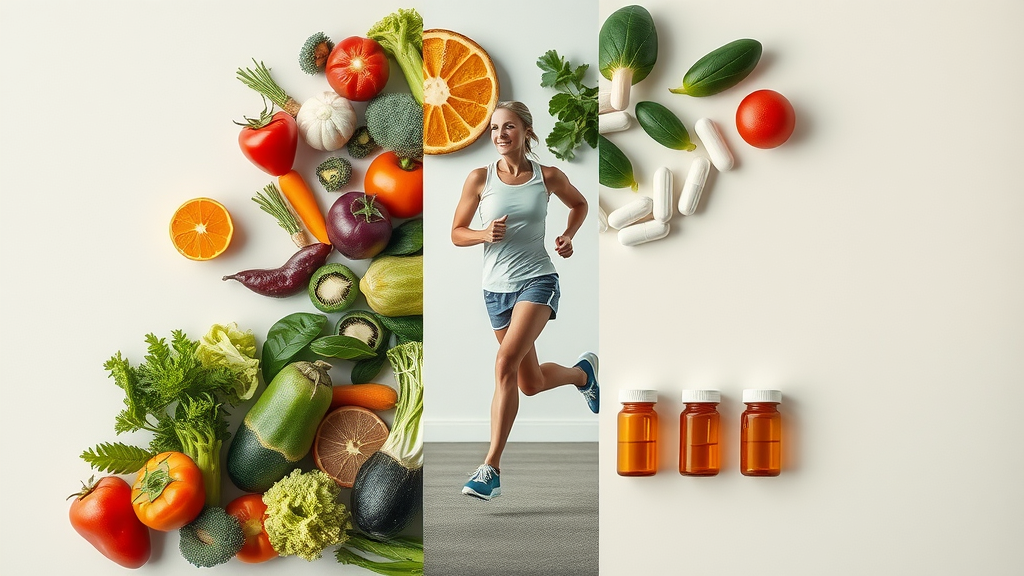 environmental factors like diet, exercise, and medication impacting gut microbiome, diverse illustration