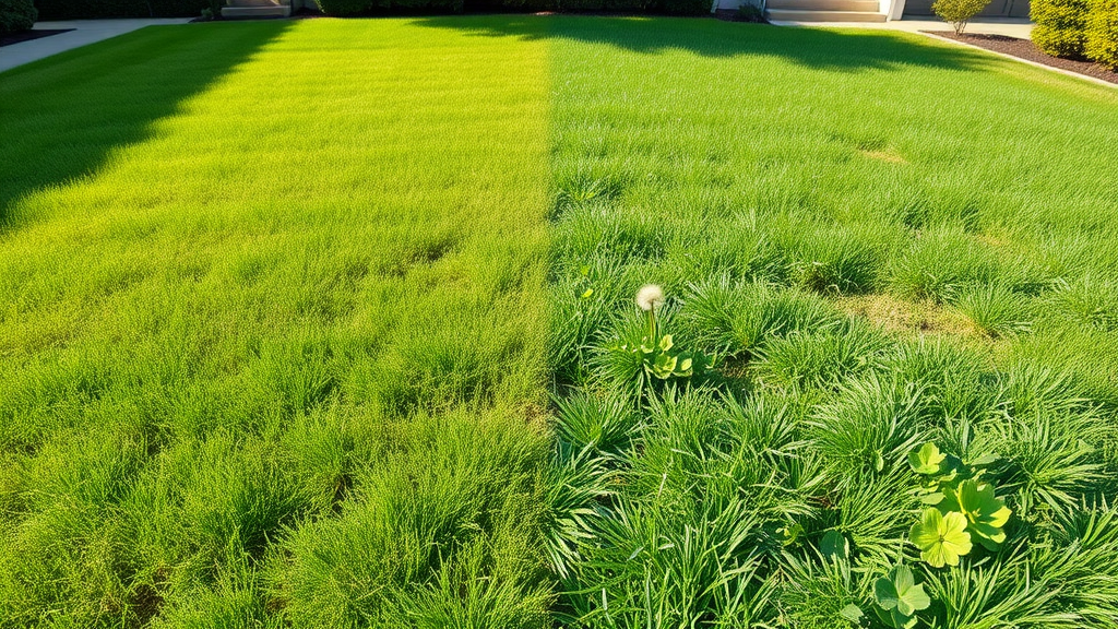 Close-up showing effects of weed control and fertilization for yards