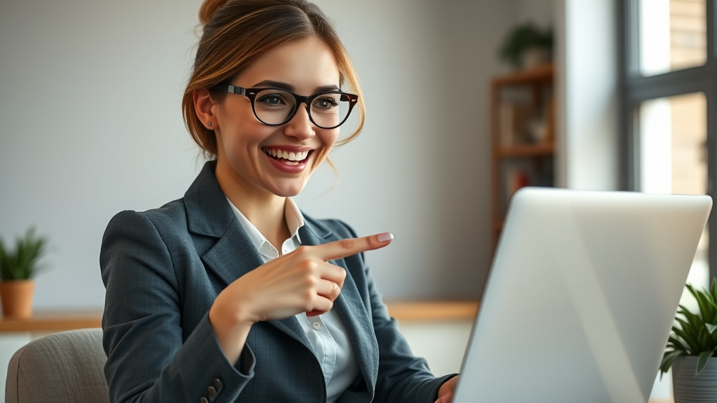 Businesswoman demonstrating reputation management software dashboard for social media reputation management