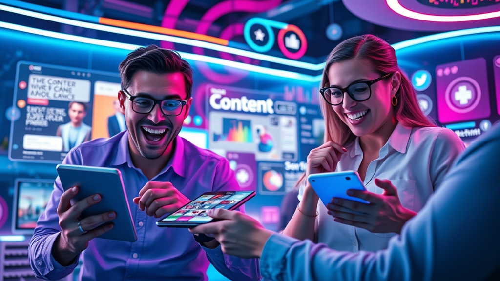 multiple types of content including video, blog post, infographic, podcast on smart devices, engaging users using content marketing tips