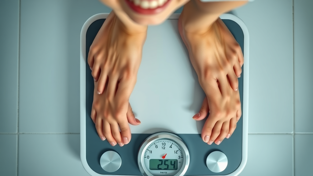 fitness and exercise, happy person tracking weight loss progress on a scale