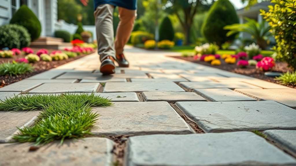 Uneven stone pavers causing tripping hazards and maintenance issues