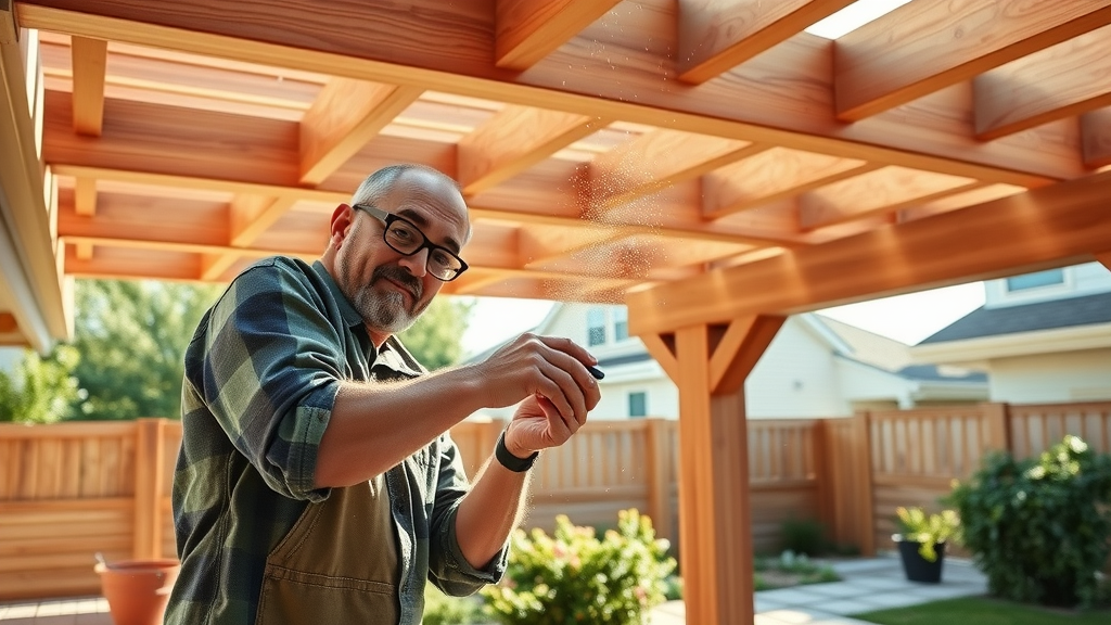 Artisan building a high-quality pergola in a Houston backyard