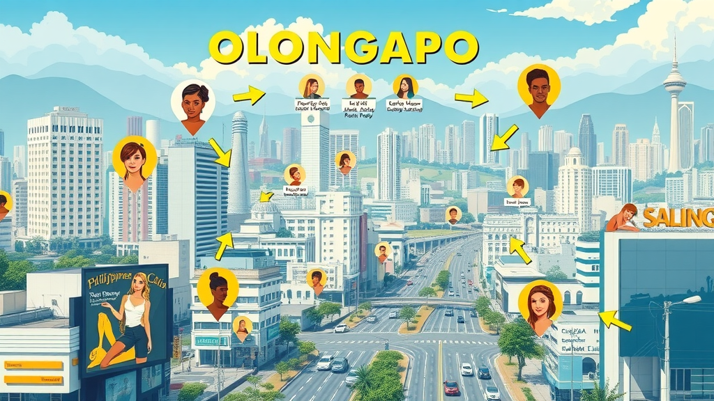 hair braiding in Olongapo - detailed illustrated map highlighting top salons, clear city streets, salon icons, cityscape background