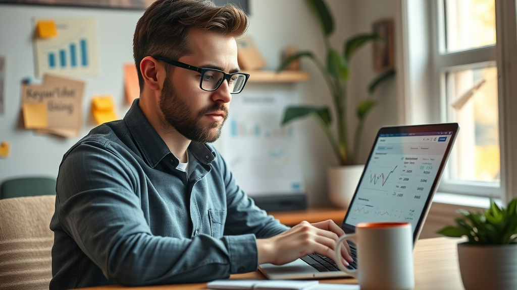 business owner reviewing keyword research tools for small business seo strategies