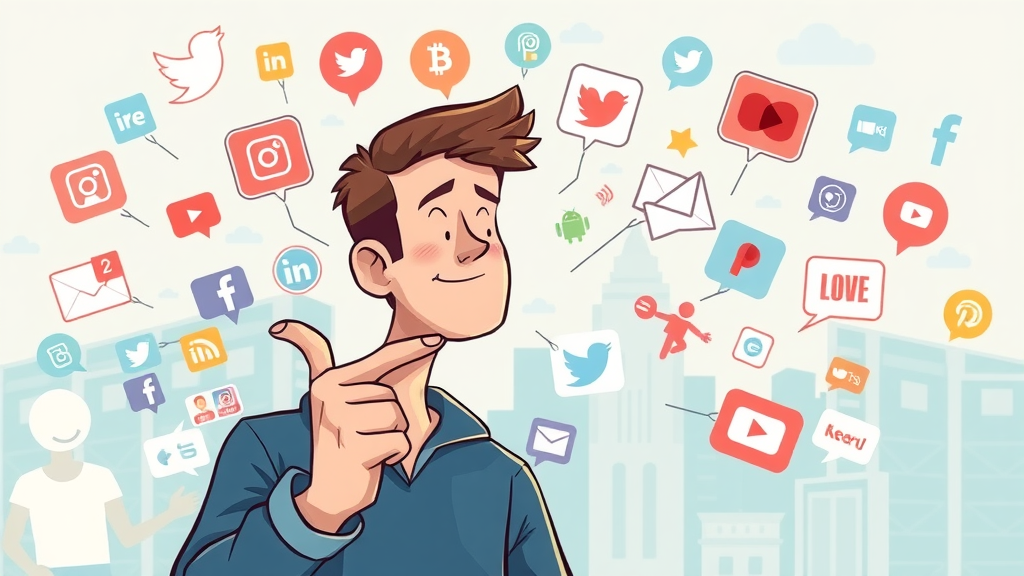 Conceptual illustration showing influencer marketing landscape and social media platforms engagement