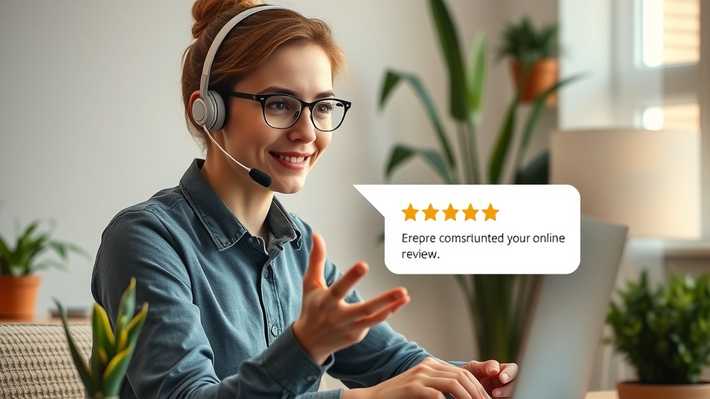 customer service professional responding to online review SEO reputation management work from home