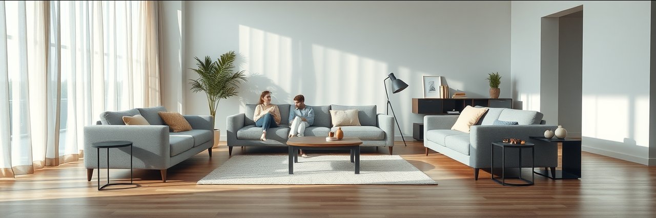 Modern living room with neutral tones showcasing elegant interior design.