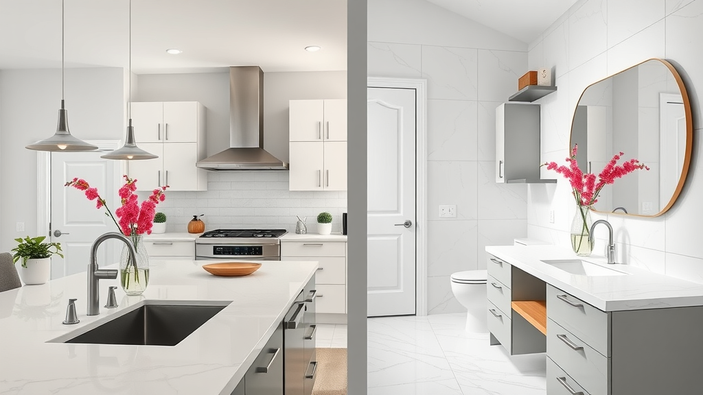 Low-maintenance kitchen and bath with durable surfaces and modern style