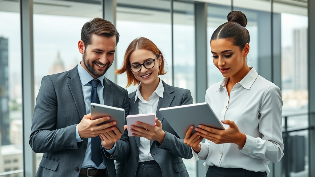 custom solutions tailored solutions professional business team analyzing data in modern office, glass windows and cityscape background