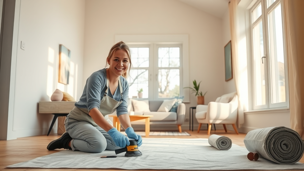 Interior residential house painting setup with wall prep and protective covers