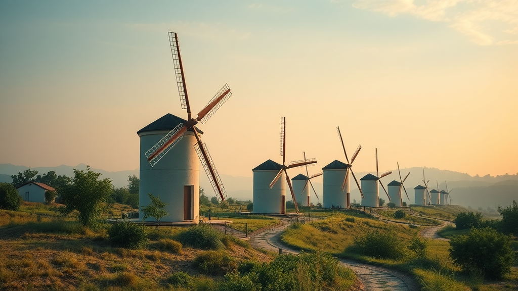 green sustainable tourism practices, promoting eco-friendly travel in united states, eco-resort, windmills, morning light, highly detailed