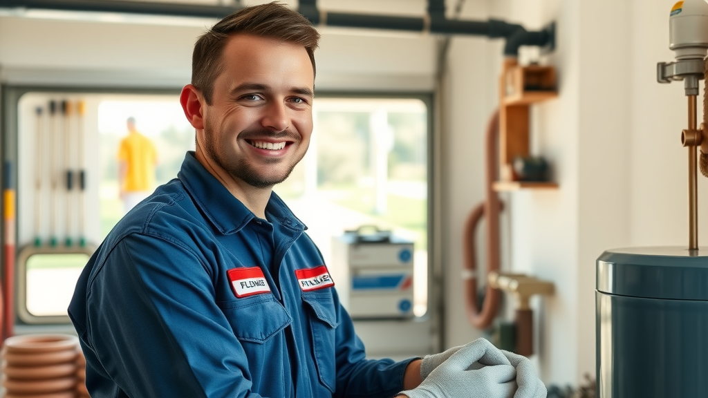 Expert plumber installing water softeners in Ocala, FL garage with natural light