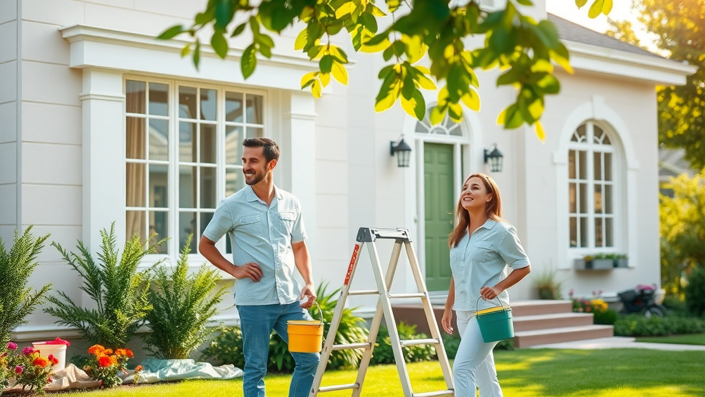 Professional painters working on a residential house painting project exterior