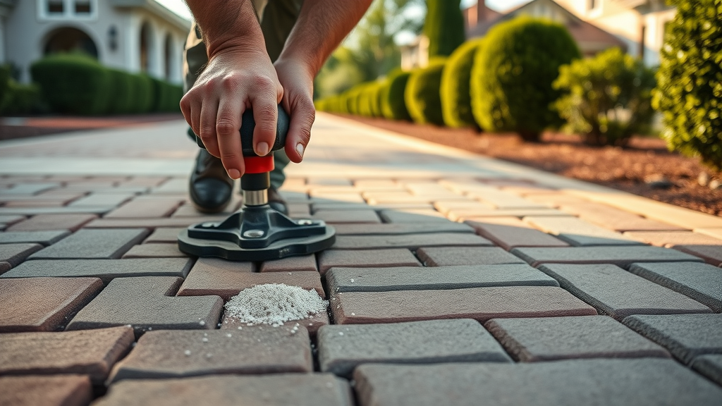 Expert fixing uneven walkway with pavers for improved safety and curb appeal
