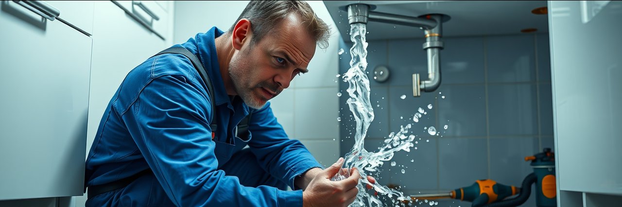 Emergency Plumbing Services in action with a plumber fixing a leaking kitchen sink