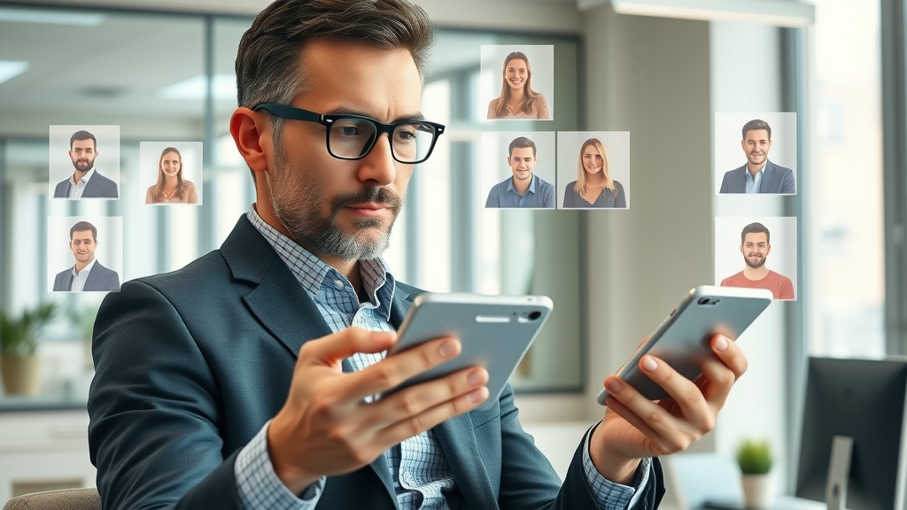 digital marketing for small businesses business pro reviewing online profiles devices digital overlays social profiles office