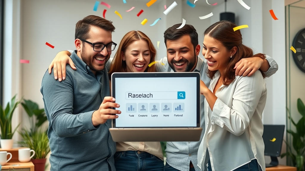 local business team celebrating local seo ranking success