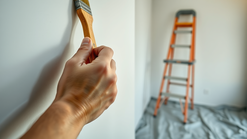 Close-up of residential house painting brushwork on an interior wall