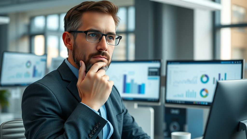 email marketing campaigns - business professional analyzing campaign data in a modern office with charts and screens